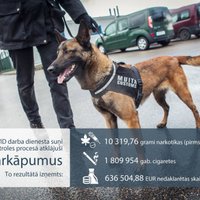 Kinologi ar darba suņiem sacenšas kontrabandas cigarešu meklēšanā