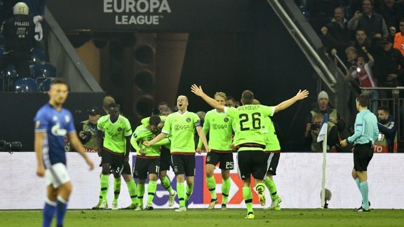 Ajax celebrate winning Europa League quarterfinal vs FC Schalke