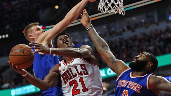 Jimmy Butler, Chicago Bulls vs Kristaps Porzingis and Kyle Quinn