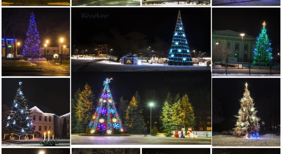 ФОТО. Фотограф за две ночи объехал 14 городов Латгалии и запечатлел все их новогодние елочки