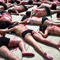 Foto: Desmitiem puskailu meksikāņu protestē pret buļļu cīņām