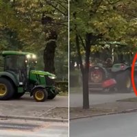 Video: Pa ietvi Rīgā traktorists brauc ātri un gružus pūš garāmgājējiem