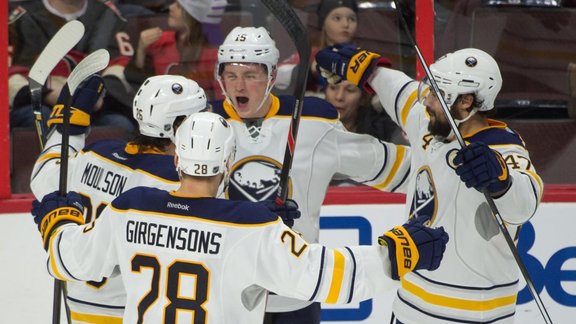 he Buffalo Sabres celebrate a goal scored by left wing jack Eichel