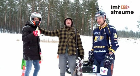 Video: Kurš ledus trasē ātrāks – hokejists Zolmanis uz slidām vai Šlēgelmilhs ar kartingu?