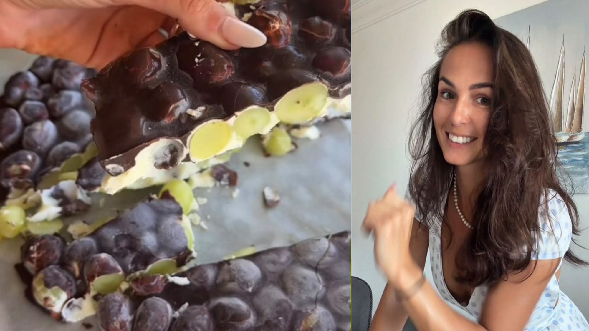 Deserts, kura pagatavošana aizņems dažas minūtes. Vīnogu un šokolādes saldais