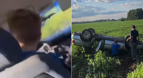 Video: Iecavas pusē jaunieši traucas ar "Audi" un avarē, apmetot kūleni