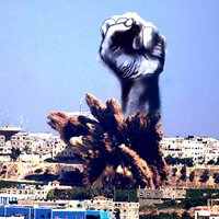 Kara māksla: Palestīnieši raķešu sprādzienu dūmus pārvērš aizkustinošos attēlos