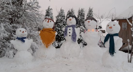 Foto: Skaistā sniegavīru ģimenīte Jaunpiebalgas novadā