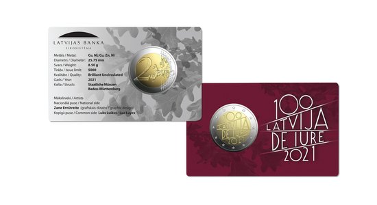 Izlaidīs Latvijas Republikas atzīšanas de iure 100. gadadienai veltītu divu eiro piemiņas monētu