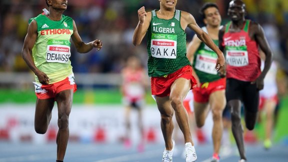 Algeria Abdellatif Baka wins gold ahead Ethiopia Tamiru Demisse, 1,500 m T13 final Paralympic Games