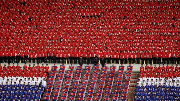 North Korean supporters a soccer match between Philippines and NK