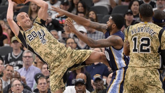 San Antonio Spurs Manu Ginobili to pass to Marcus Aldridge 