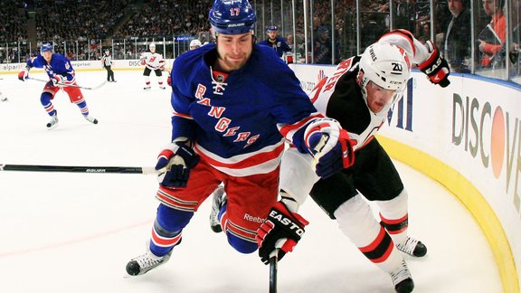 Brandon Dubinsky and Ryan Carter (Rangers - New Jersey)