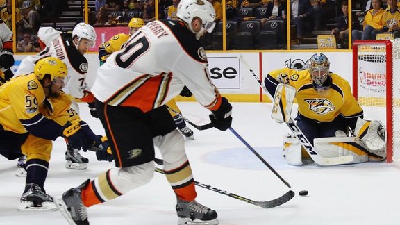 Corey Perry #10 Anaheim Ducks against Pekka Rinne Nashville Predators