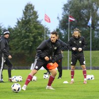 Foto: Latvijas U-21 futbola izlase aizvada treniņu pirms mača ar Skotiju
