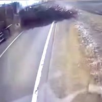 Video fiksēts brīdis ar baļķvedēja avāriju uz Daugavpils šosejas