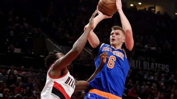 Knicks Kristaps Porzingis over Portland Trail Blazers Al-Farouq Aminu