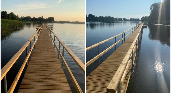ФОТО. В Лудзе открылся самый длинный в Латвии понтонный мост