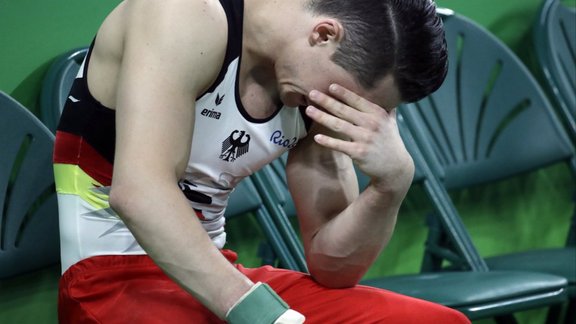 Germany s Andreas Toba reacting after being injured