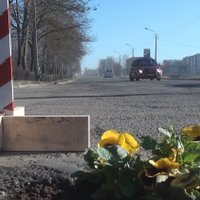 По всей Латвии в ямах на дорогах появились цветы
