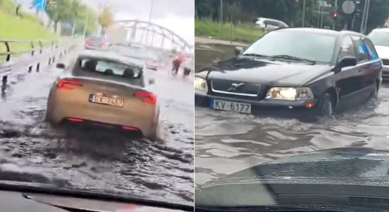 Video: Spēcīgās lietusgāzes appludinājušas Rīgas ielas