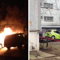 ФОТО, ВИДЕО: Поджог или случайность? Ночью в Пурвциемсе сгорело авто Baltic Taxi