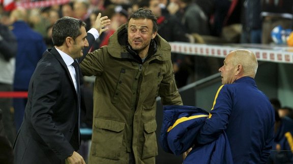 Mames stadium, Bilbao, Athletic Bilbao coach Ernesto Valverde and Barcelona coach Luis Enrique