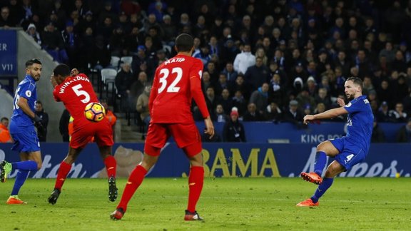 Leicester Danny Drinkwater shoots Liverpool