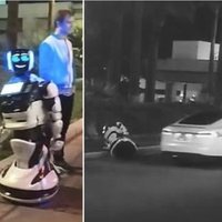 Video: Lasvegasā bezpilota 'Tesla' notriekusi krievu robotu