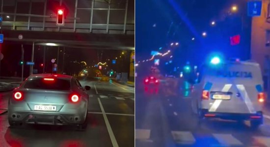 Video: Rīgā 'Ferrari' pie luksofora startē ar gāzi grīdā un nepamana policiju aizmugurē
