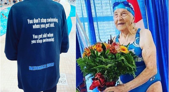 99 gadus veca kundze labojusi trīs pasaules rekordus peldēšanā