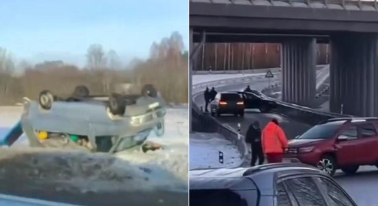 ВИДЕО: Из-за "черного льда" на дорогах автомобилисты вылетают в кюветы