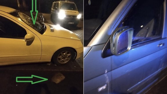 Foto: Naktī Pļavniekos jaunieši spārdījuši pa ceļam esošos auto