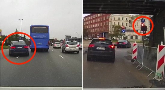 BMW apsteidz pa trim joslām uzreiz un aizbrauc pie sarkanās gaismas