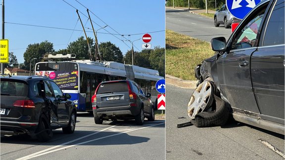 Iespējams, autovadītājam kļuvis slikti – Ulmaņa gatvē sadursme starp diviem auto 