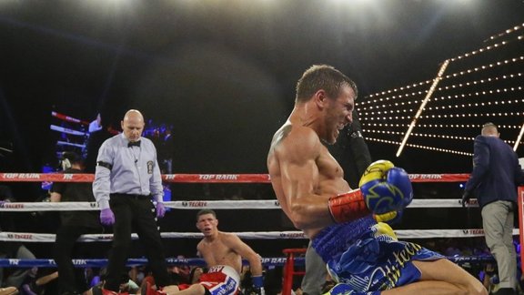 Vasyl Lomachenko, Ukraine after knocking down Roman Martinez